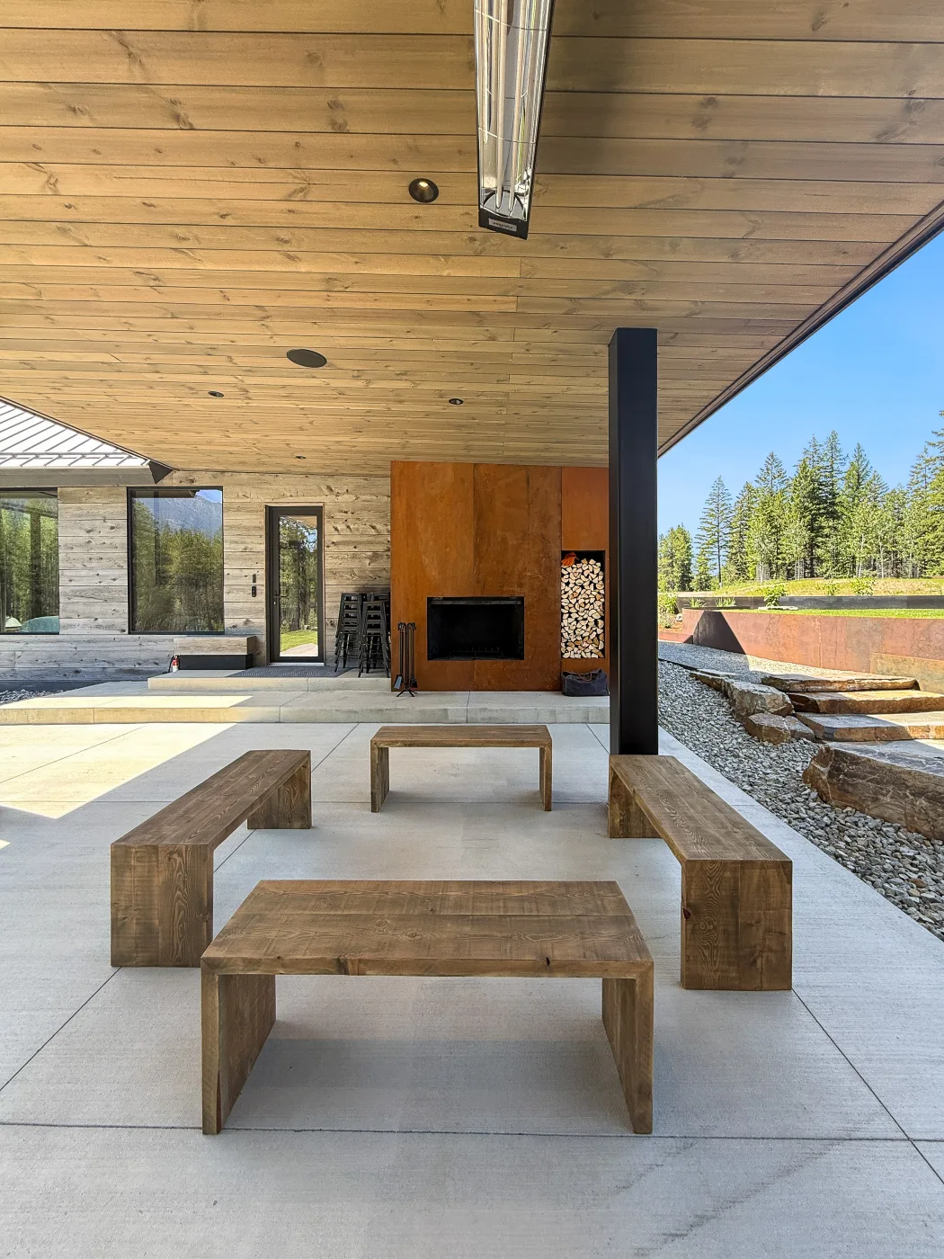 Reclaimed timber and stone detail at Halfmoon Camp