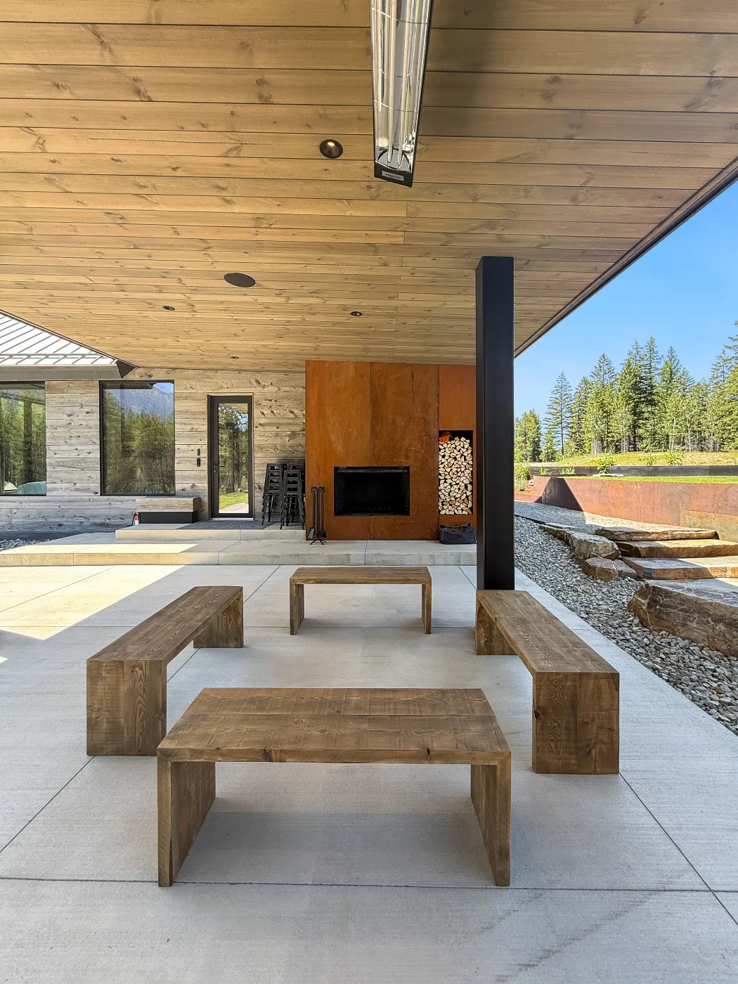 Outdoor seating on the Halfmoon Camp grounds